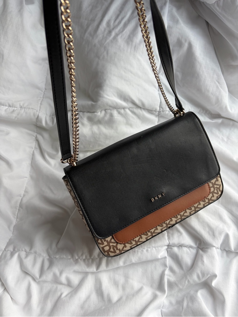 DKNY Black Brown Beige Logo Shoulder Crossbody Bag